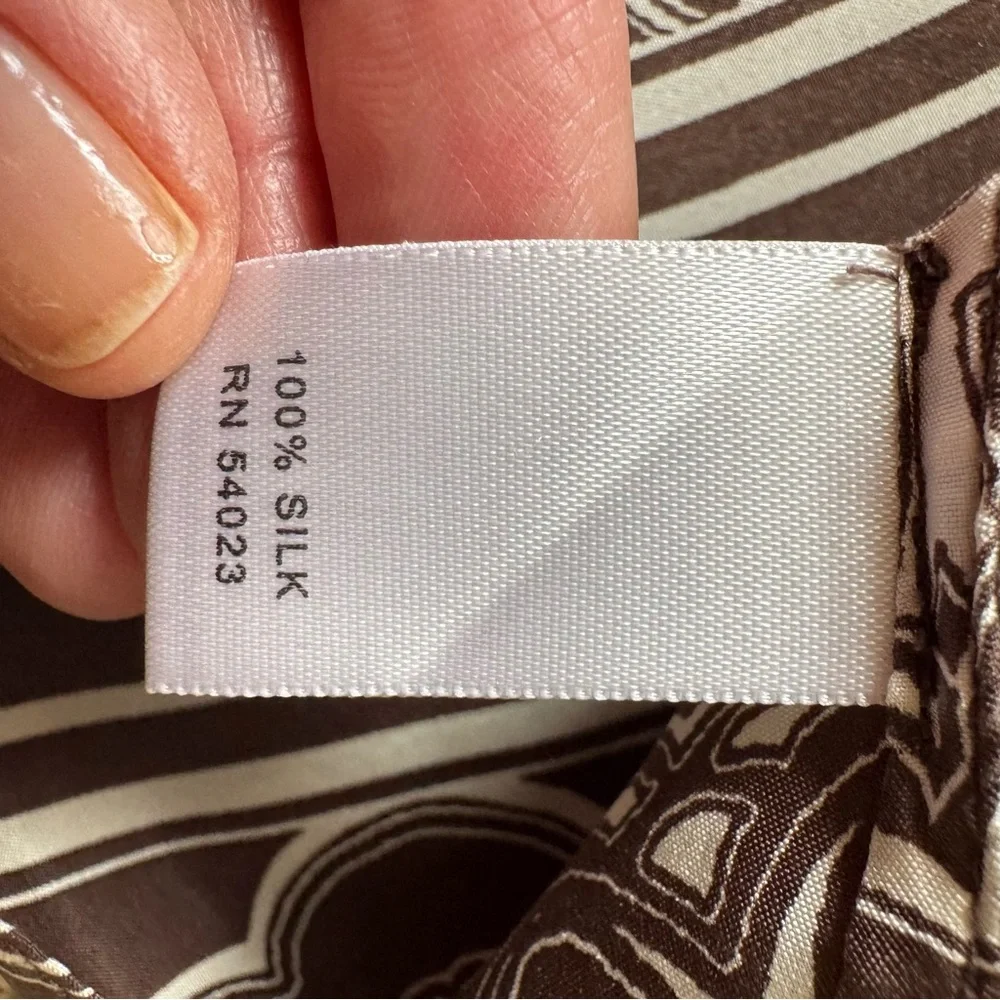 Banana Republic Brown and Off White Paisley Silk Short Sleeve Blouse Top